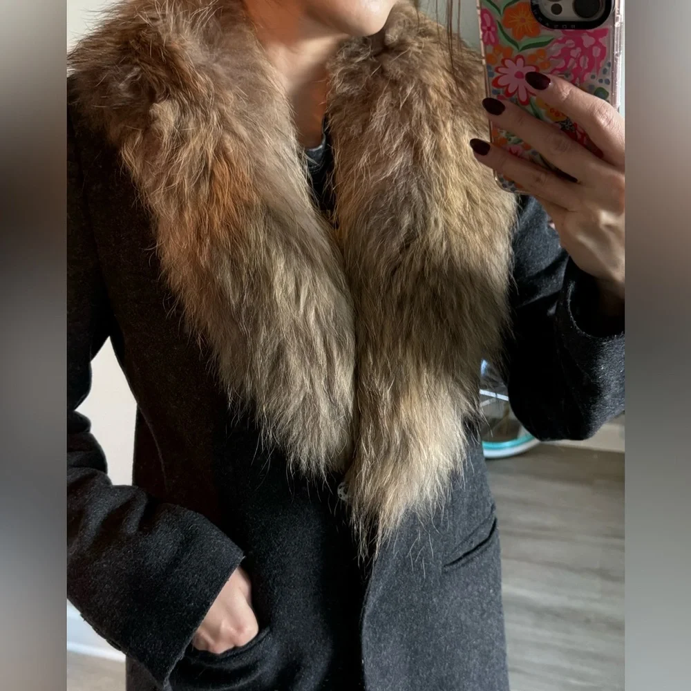 Fur-Trimmed Coat in Dark Gray - Picture 3 of 6